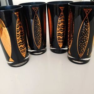 Mid Century Vintage FRED PRESS 4 Fish Highball Tumblers. EUC.